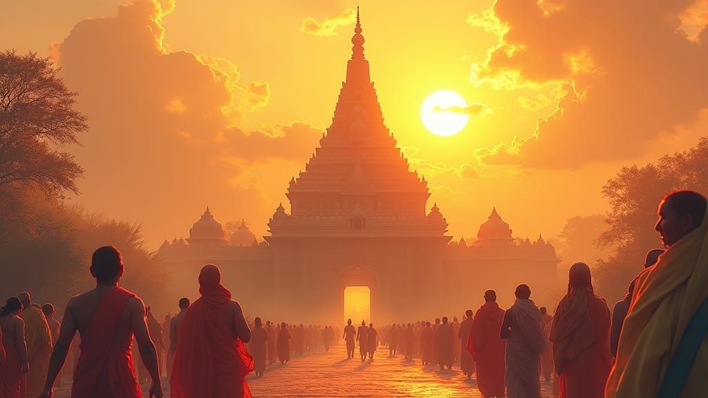 Golden Sunrise Temple in Vibrant Traditional Style