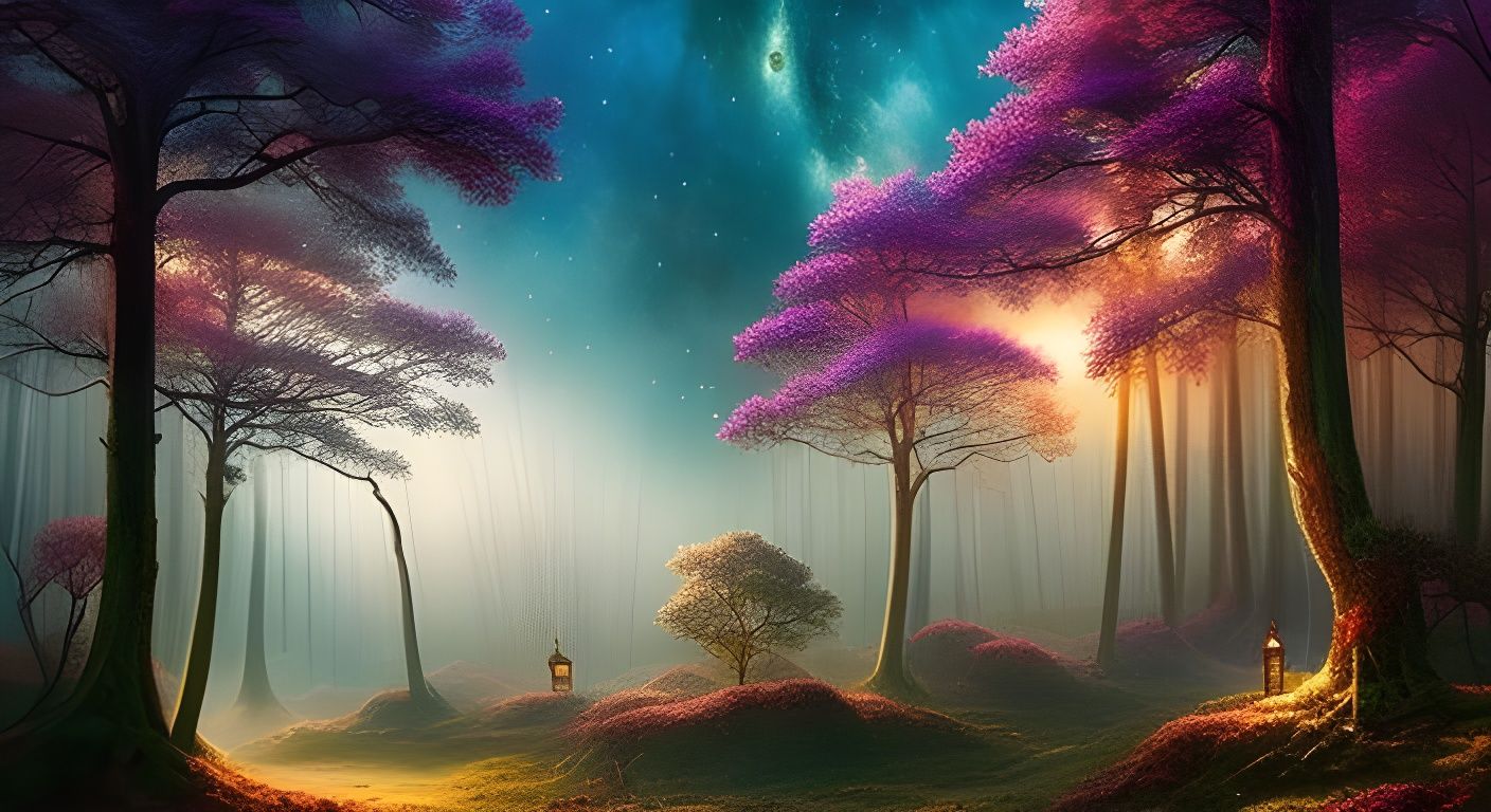 Mystical Treehouse in Foggy Forest, Watercolor Art