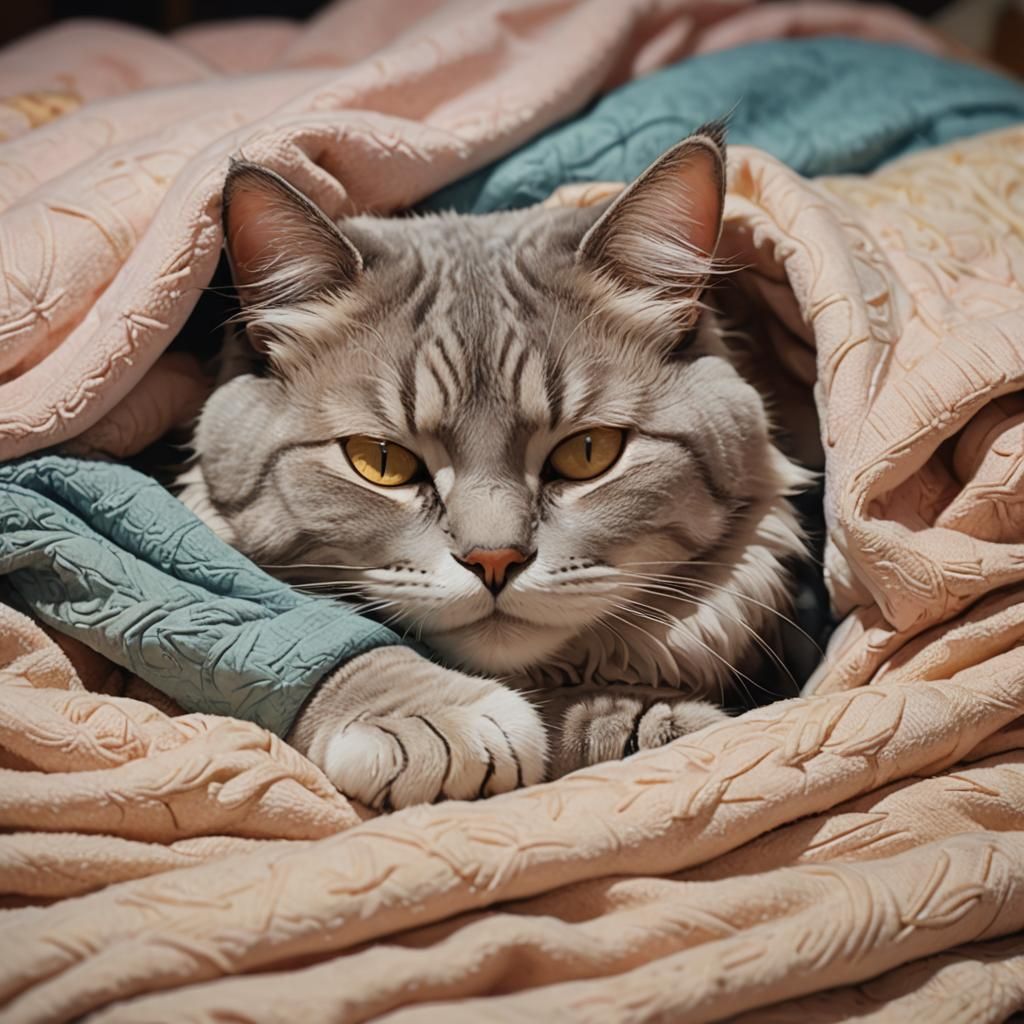 Peaceful Nap: Cat and Owner in Anime Style