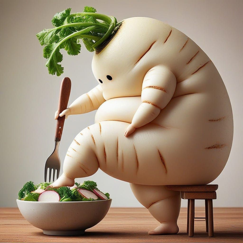 Vibrant Daikon Radish Portrait in a Simple Setting