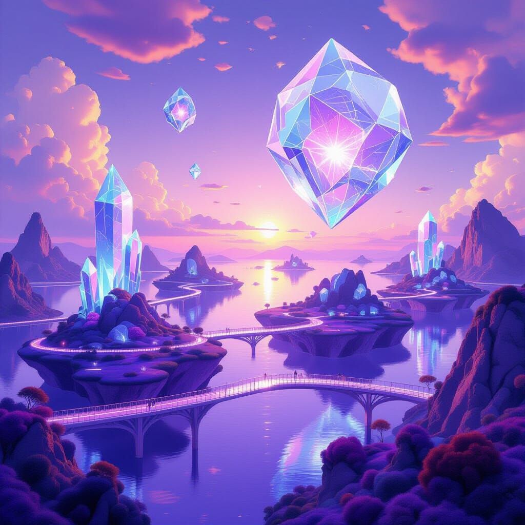 Floating Islands in Lavender Sky, Crystal Sculpture