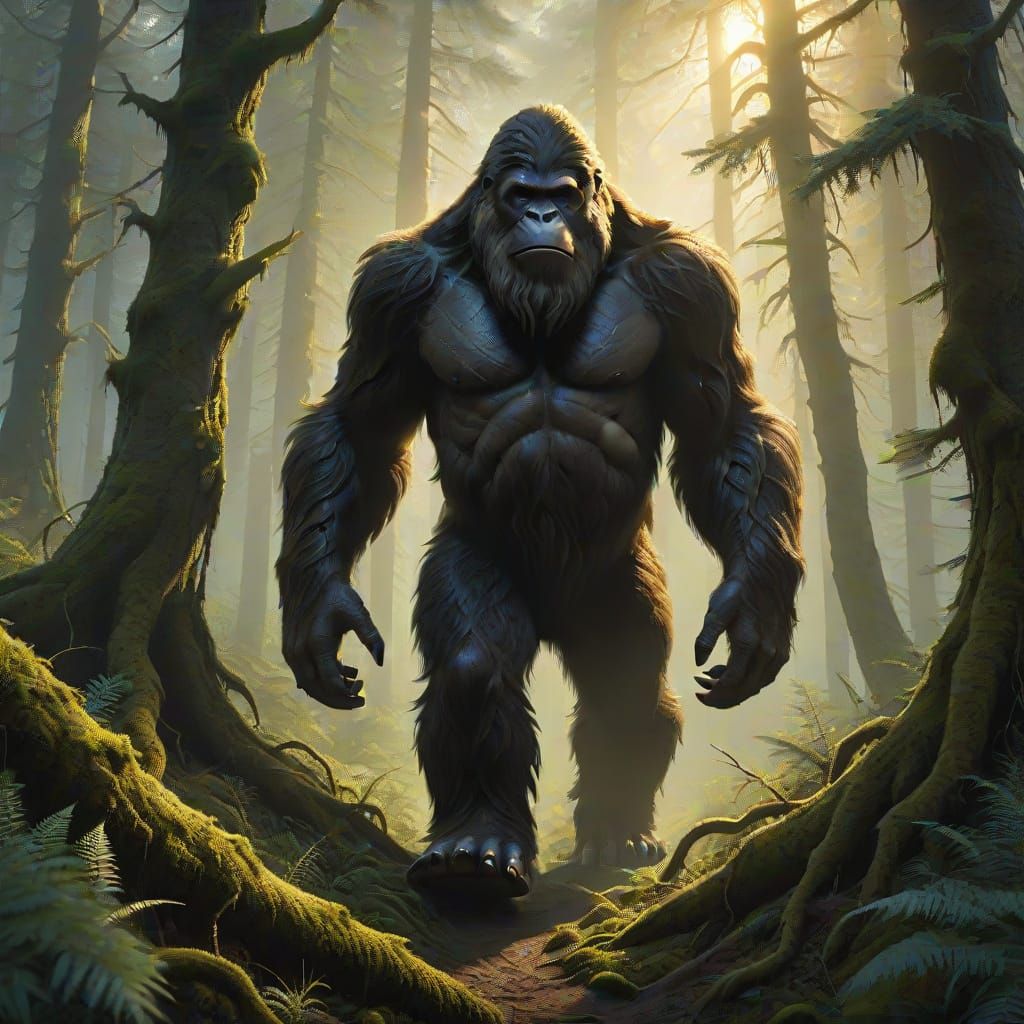 Bigfoot in Forest: Dark Fantasy Art