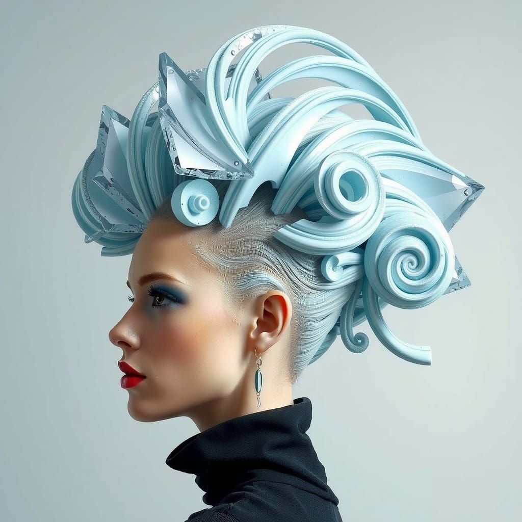 Woman's Extraordinary Hairstyle with Sculptural Shapes