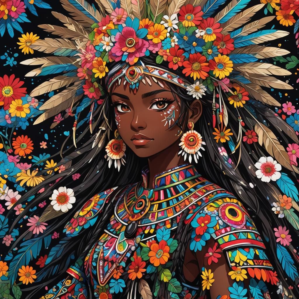 Aztec Girl in Anime Manga Style Splash Art