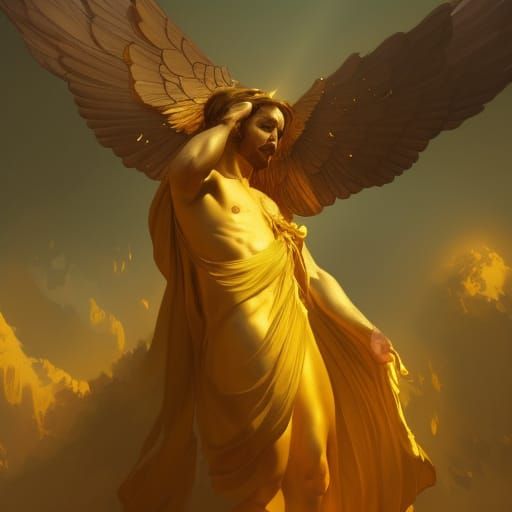 Angelic Ascension: Golden Figures in Heaven