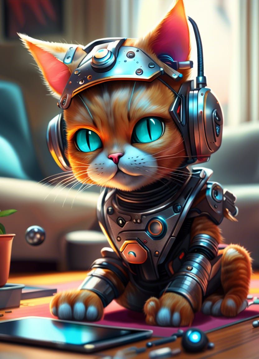 Cyborg Cat Plays: Digital Painting in 8K UHD