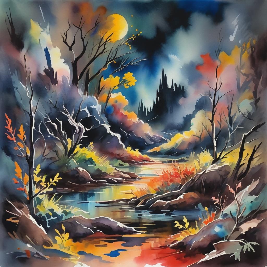 Grimdark Scene in Gouache Watercolor Style