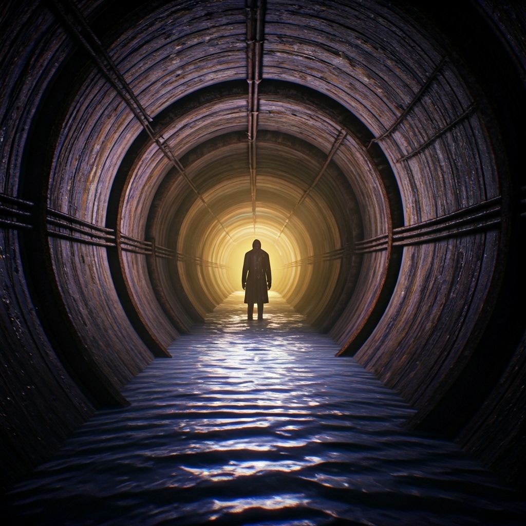 Creepy Figure in Dark Sewer Tunnel