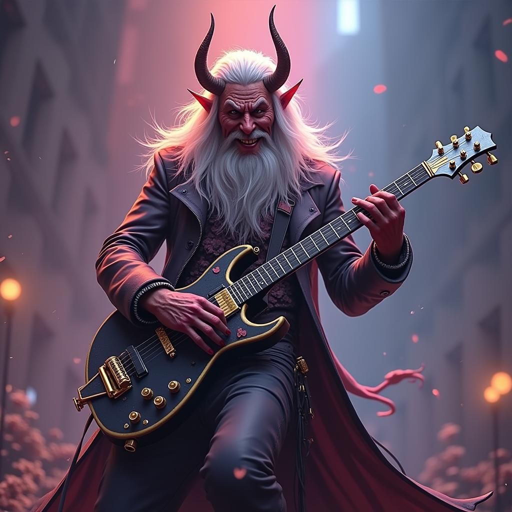 Demonic Rock and Roll Wizard in Dark Fantasy Style
