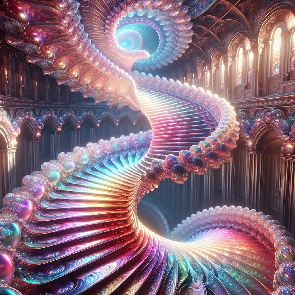 Iridescent Fractal Staircase in Architectural Setting