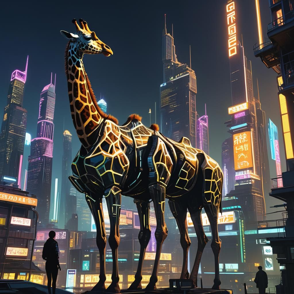 Cyberpunk Giraffe Island: A Futuristic Metropolis
