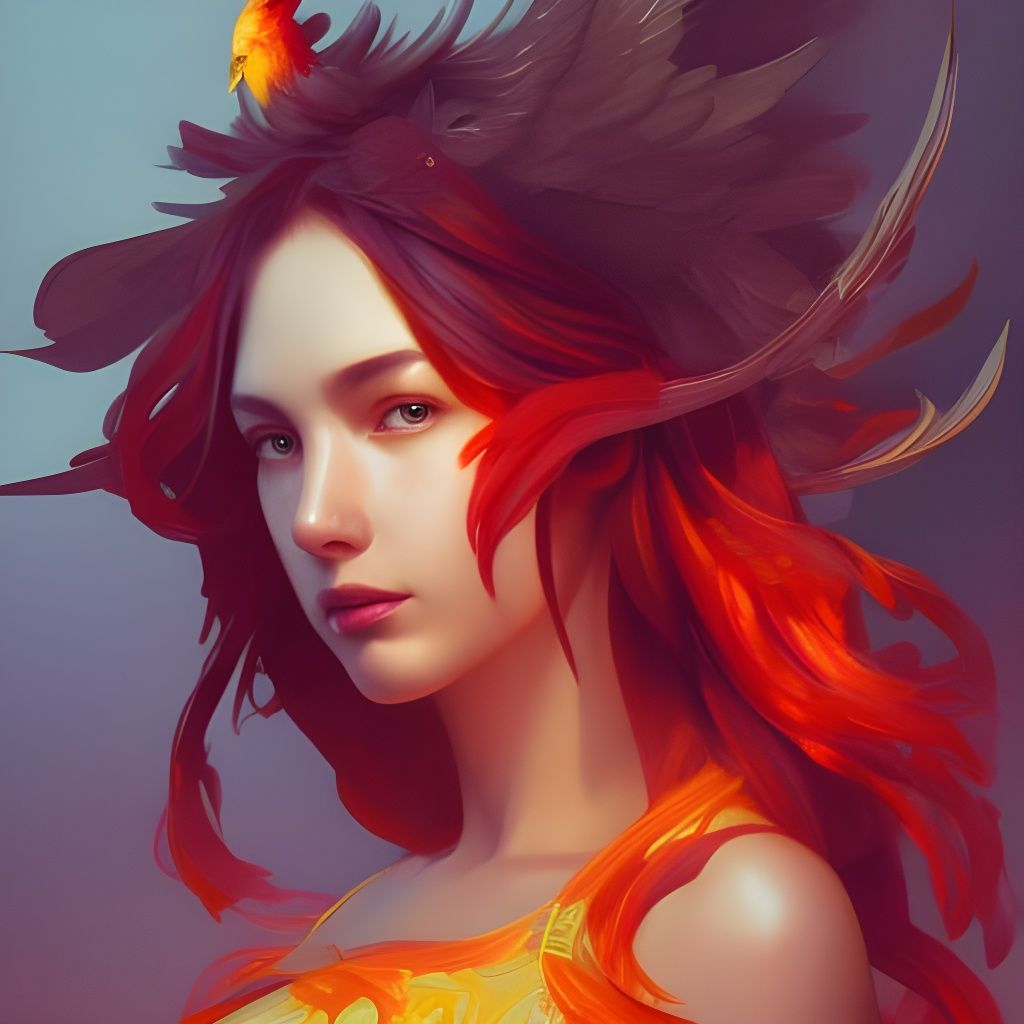 Fiery Phoenix Portrait in Hyperdetailed Style