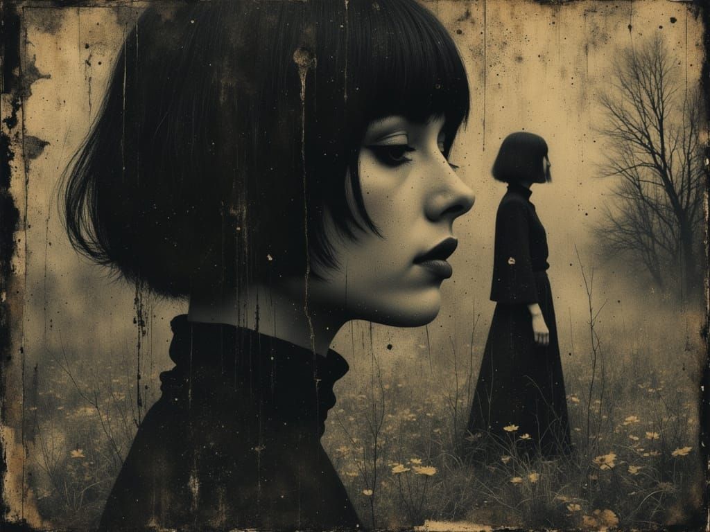 Ethereal Gothic Woman in Psychedelic Drizzle Portrait