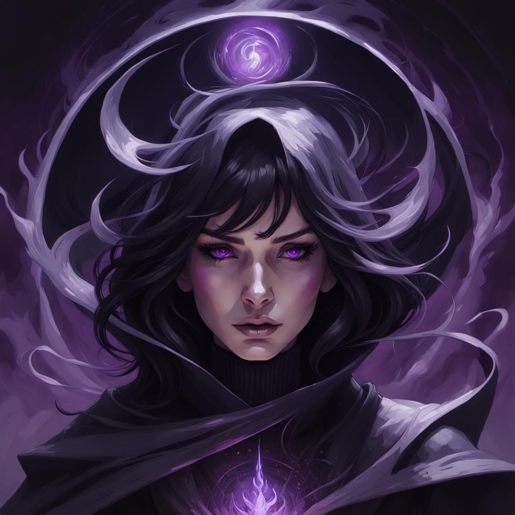 Shadow Sorceress Portrait with Purple Energy