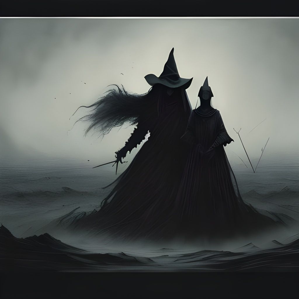 Witch and Victim in Dark Fantasy Art Style