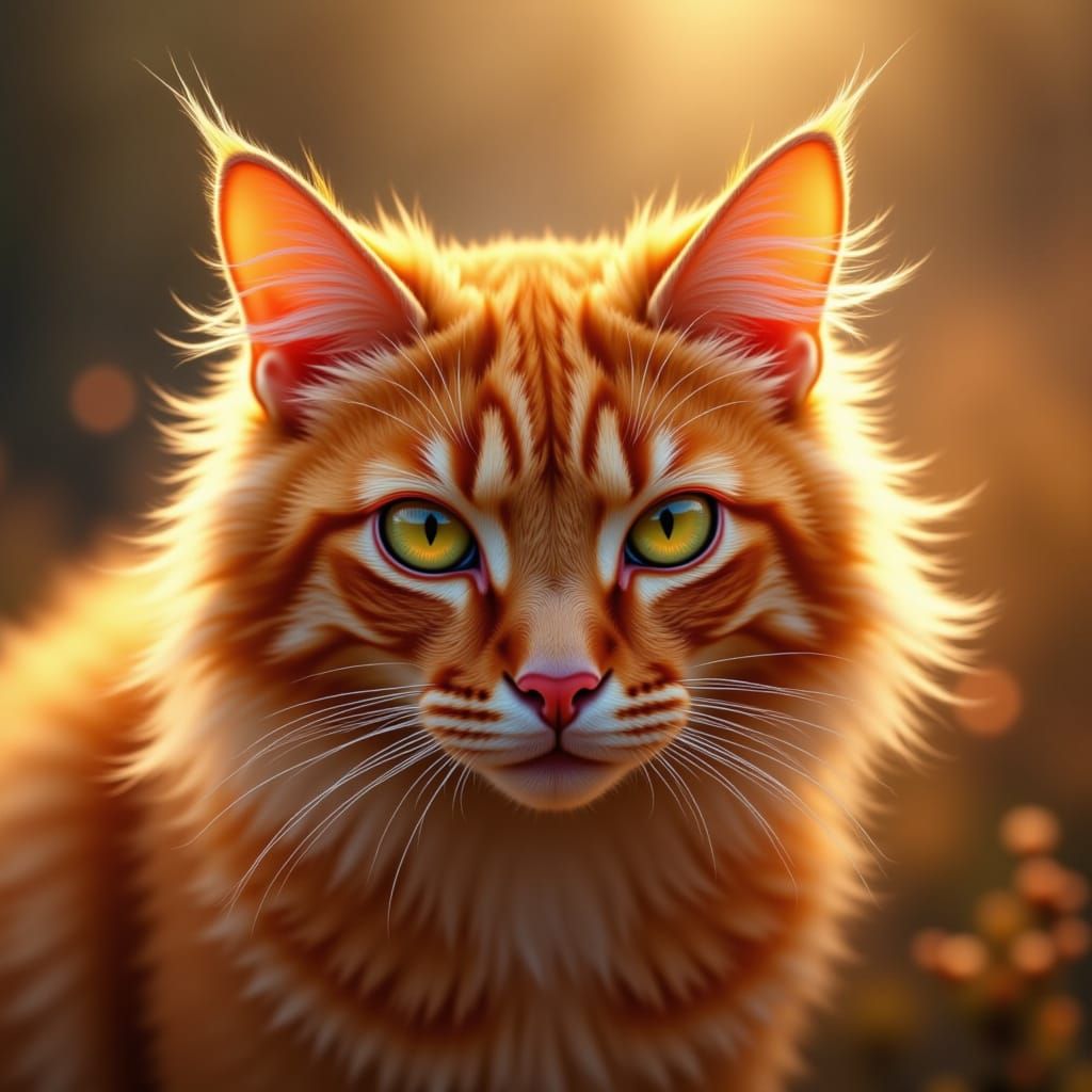 Fluffy Orange Tabby Cat Portrait with Green Eyes