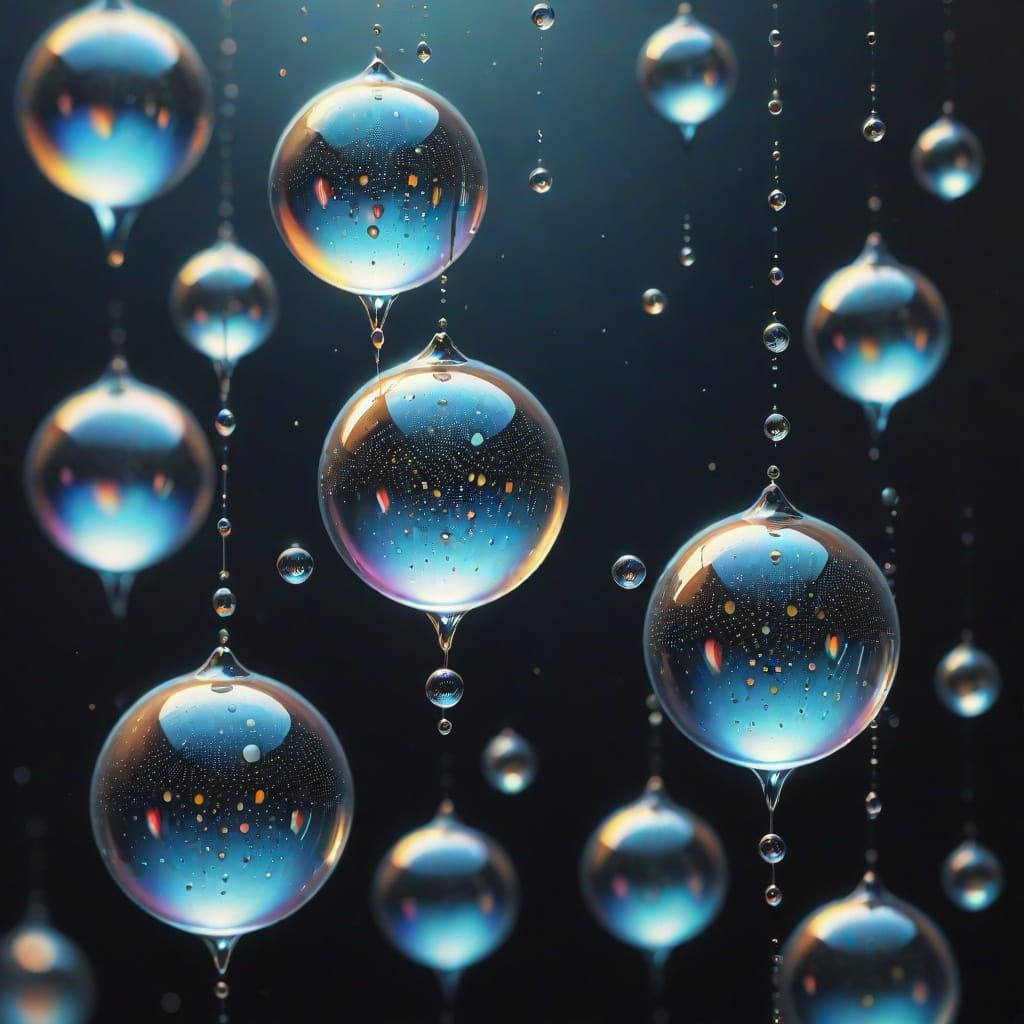 Surreal Quantum Droplets Shimmering in Dark Void