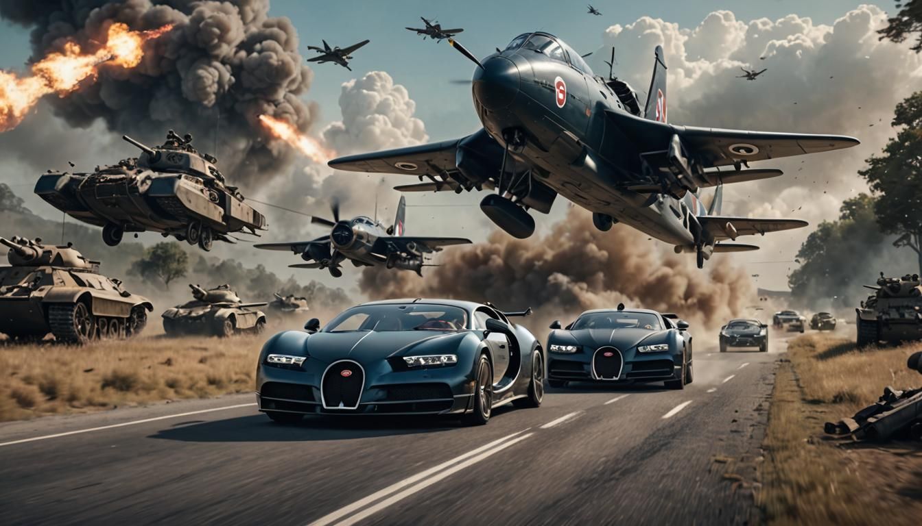 Bugatti Amidst War in Digital Matte Painting
