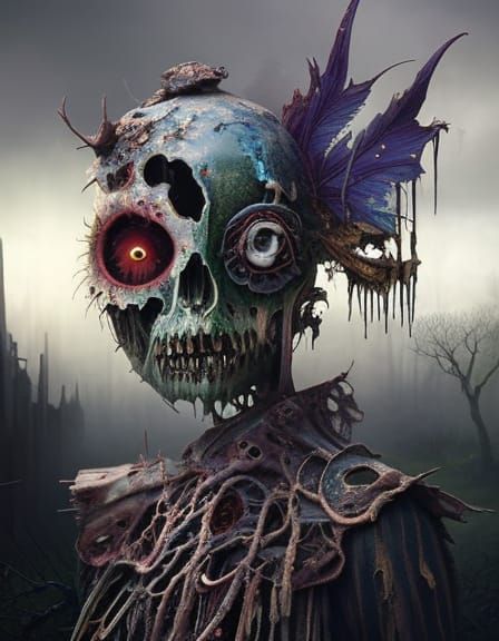 Eerie Zombie Portrait in Hyperrealistic Pop Art Style