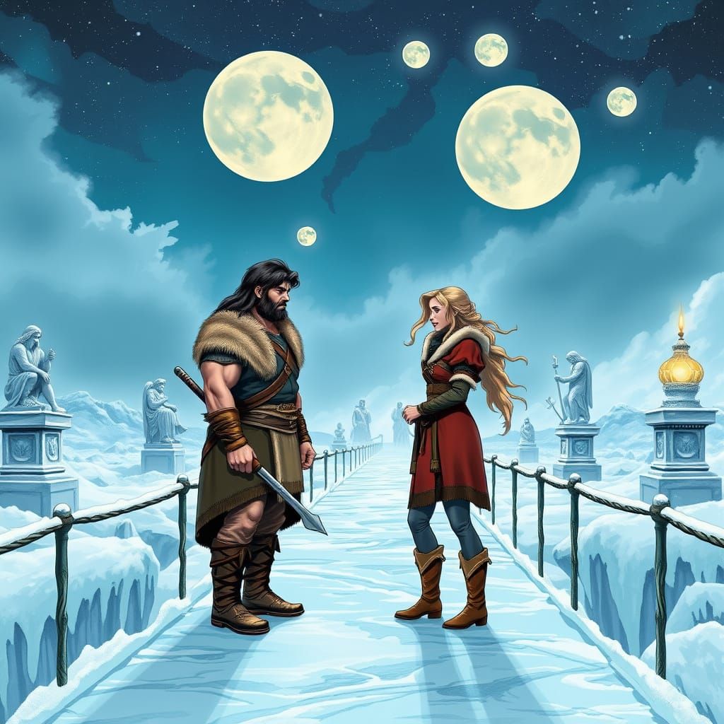 Conan and Princess on Neptune in Comic Art Style