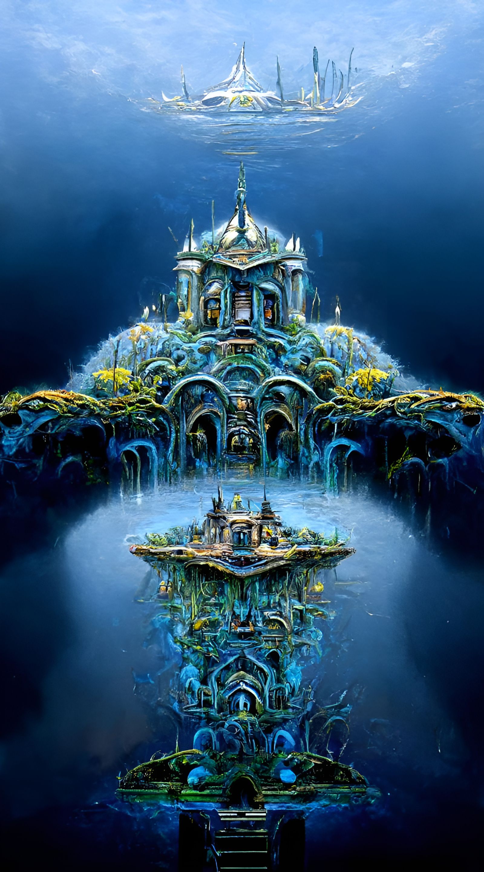 Submarine Finds Bioluminescent Shipwreck in Cyberpunk Style