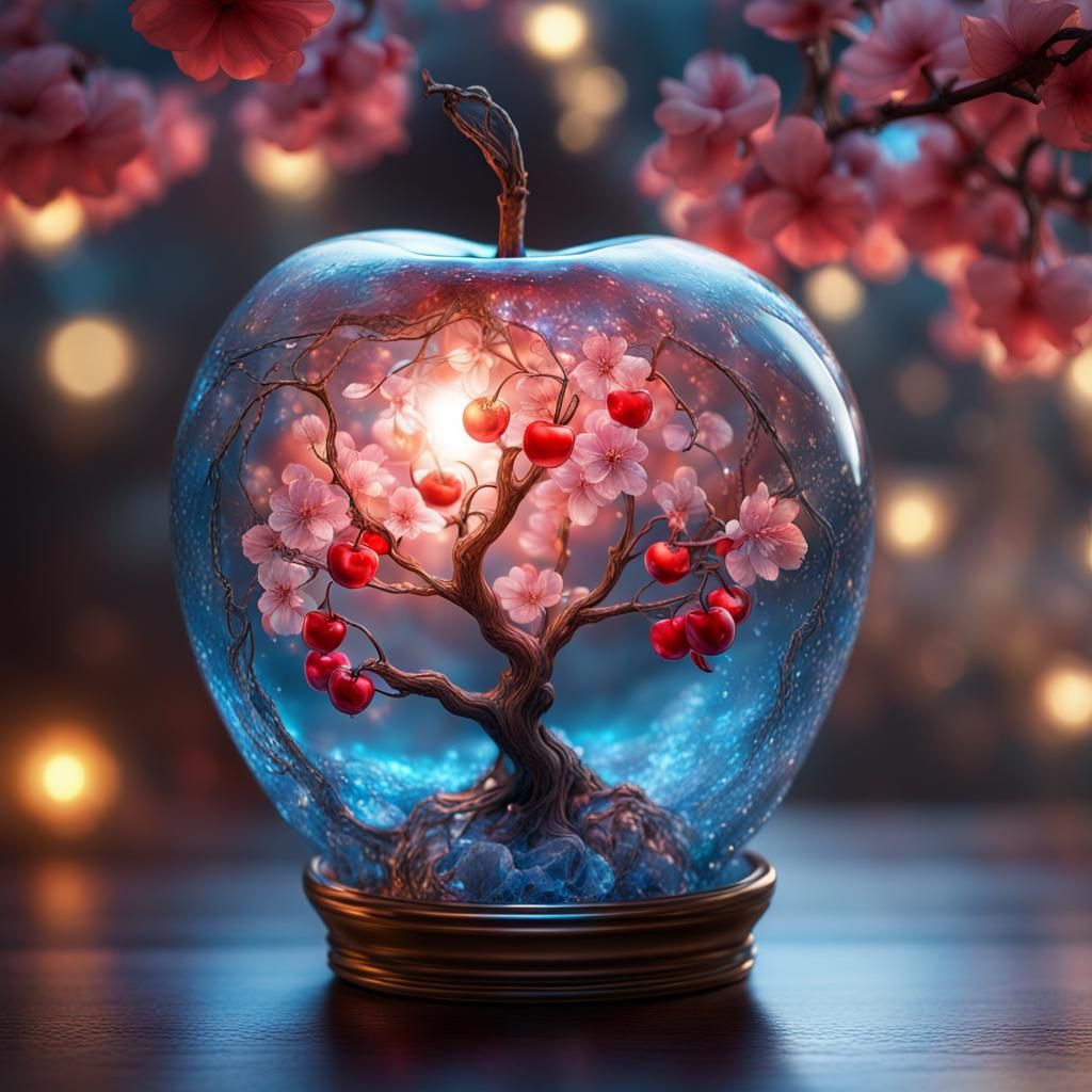 Frozen Cherry Blossom Tree in Glass Apple