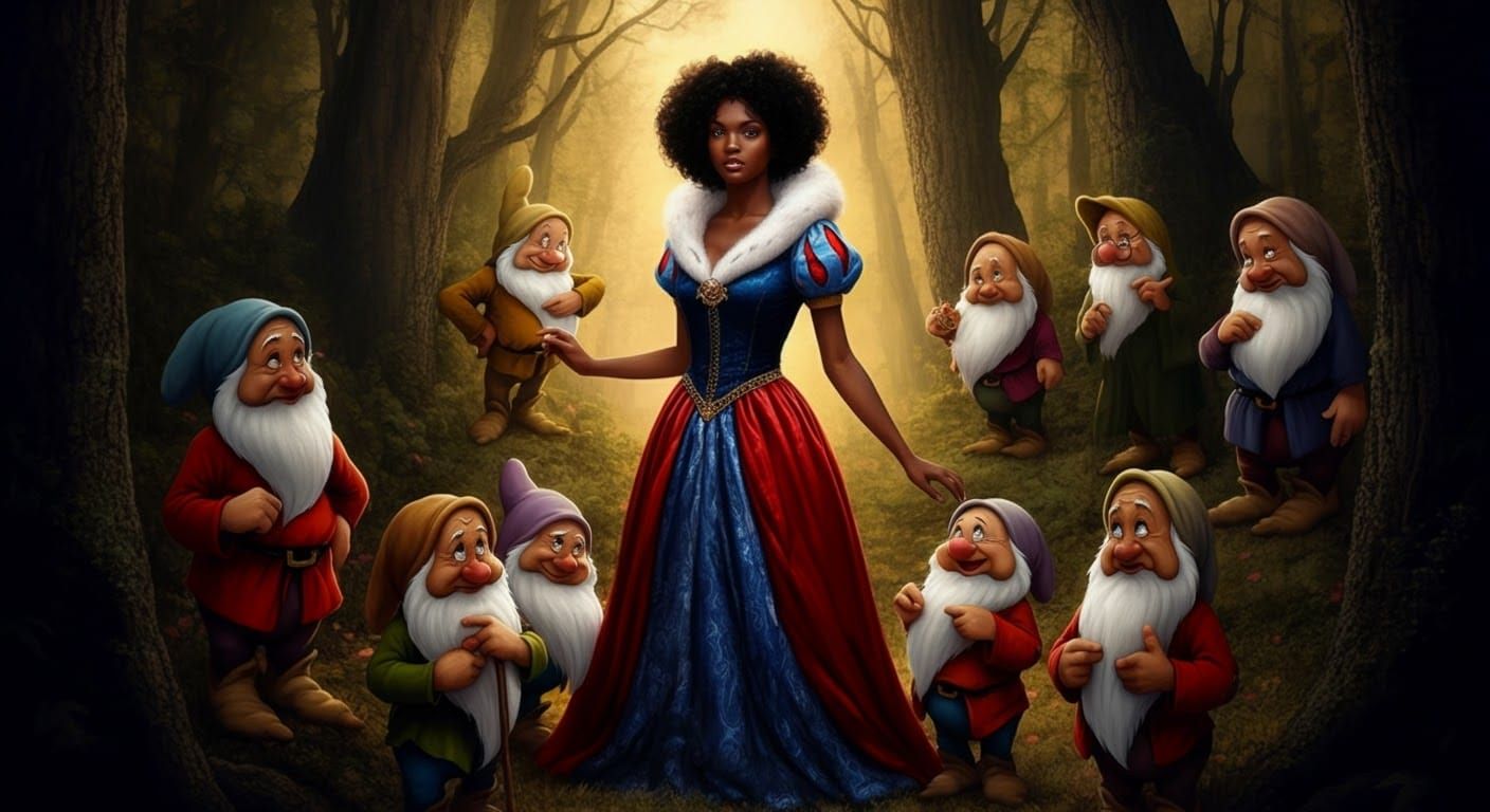Snow White and the Seven Dwarves in Forest