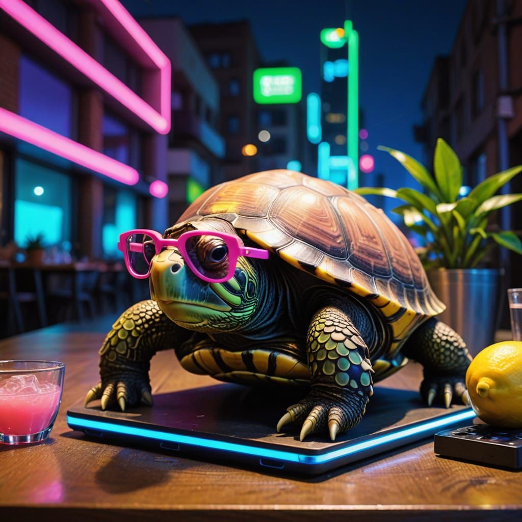 DJ Turtle Rocks Coffee Terrace in Neon