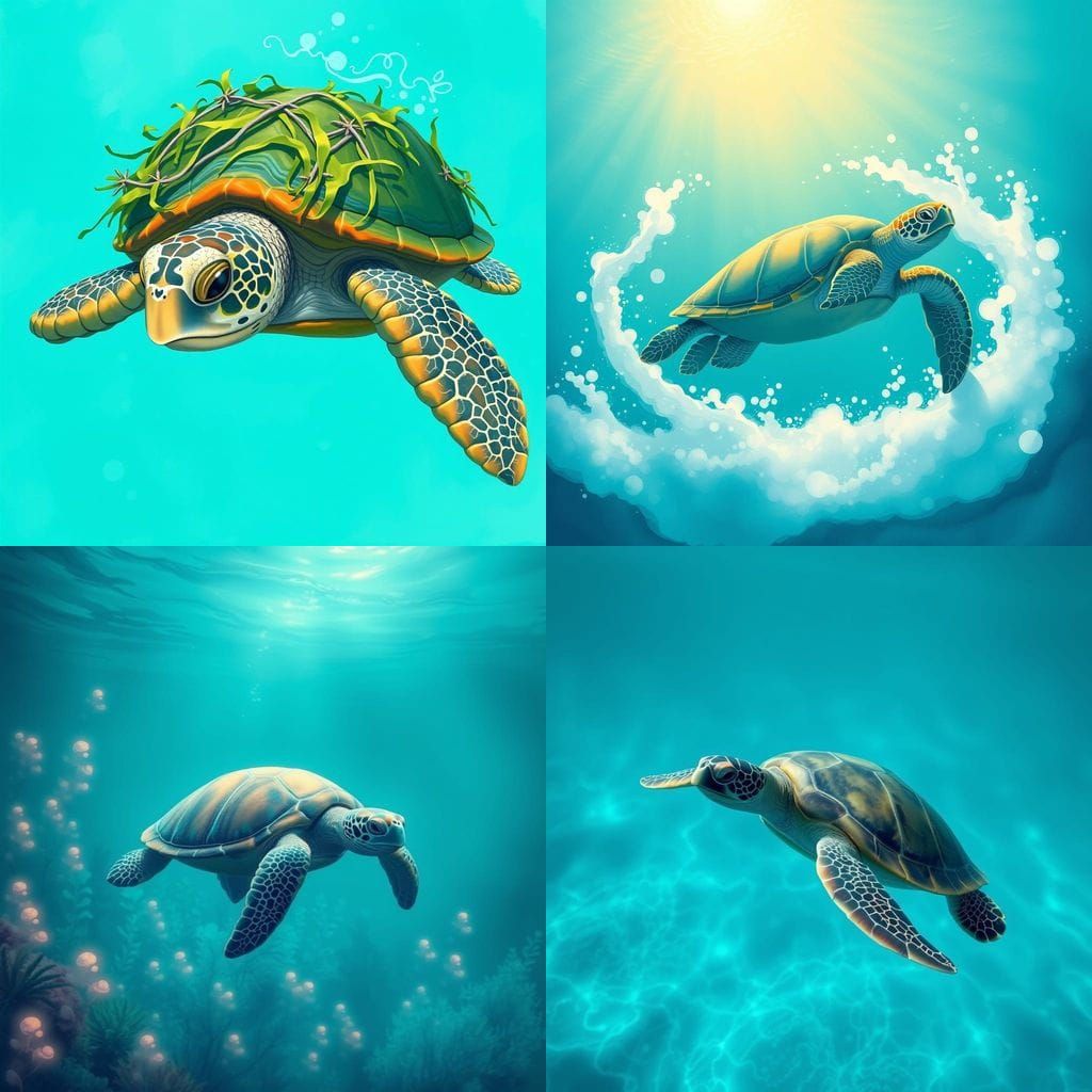 Turquoise Sea Turtle in a Turquoise Sea