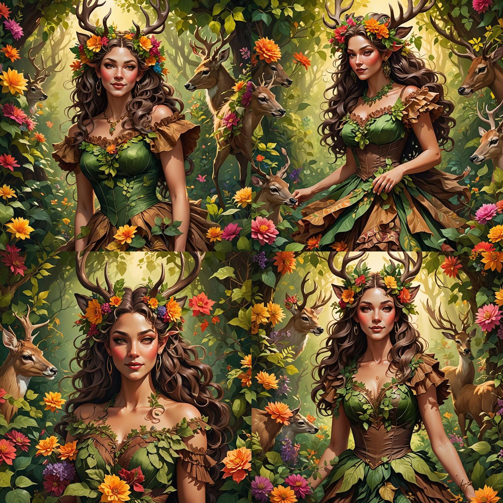 Happy Satyr in Floral Fantasy, Digital Art