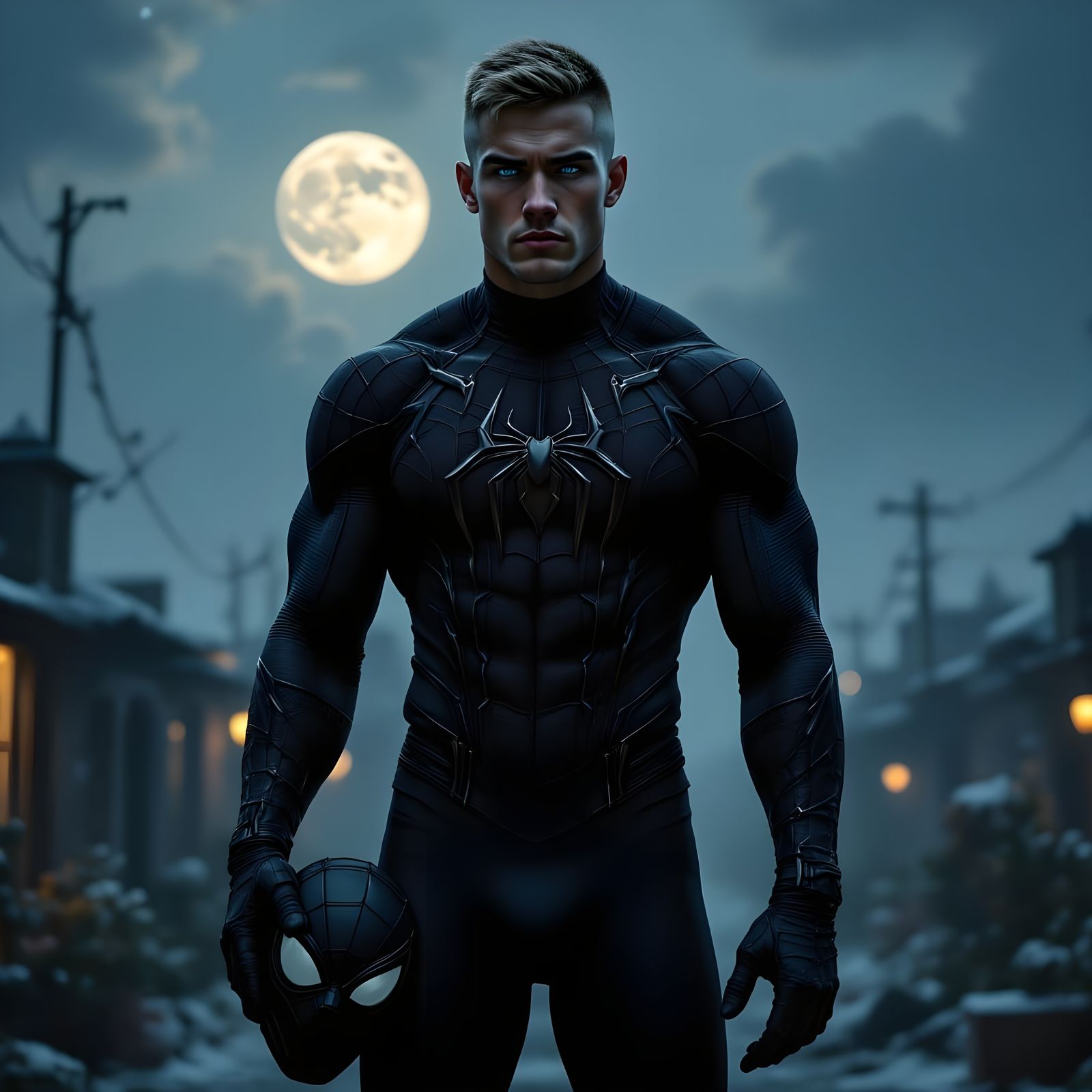 Hyperrealistic Spider-man Silhouette in Lunar Glow