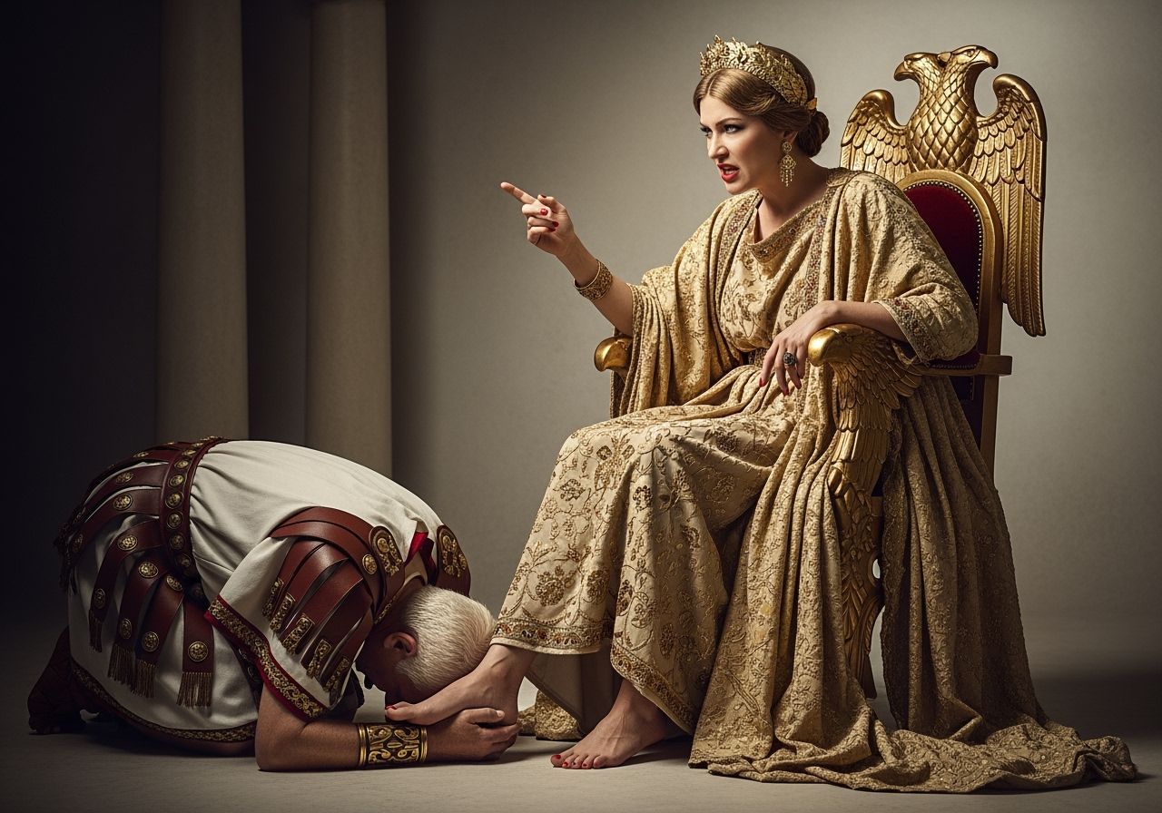 Roman Empress on Gold Throne with Kneeling Senator
