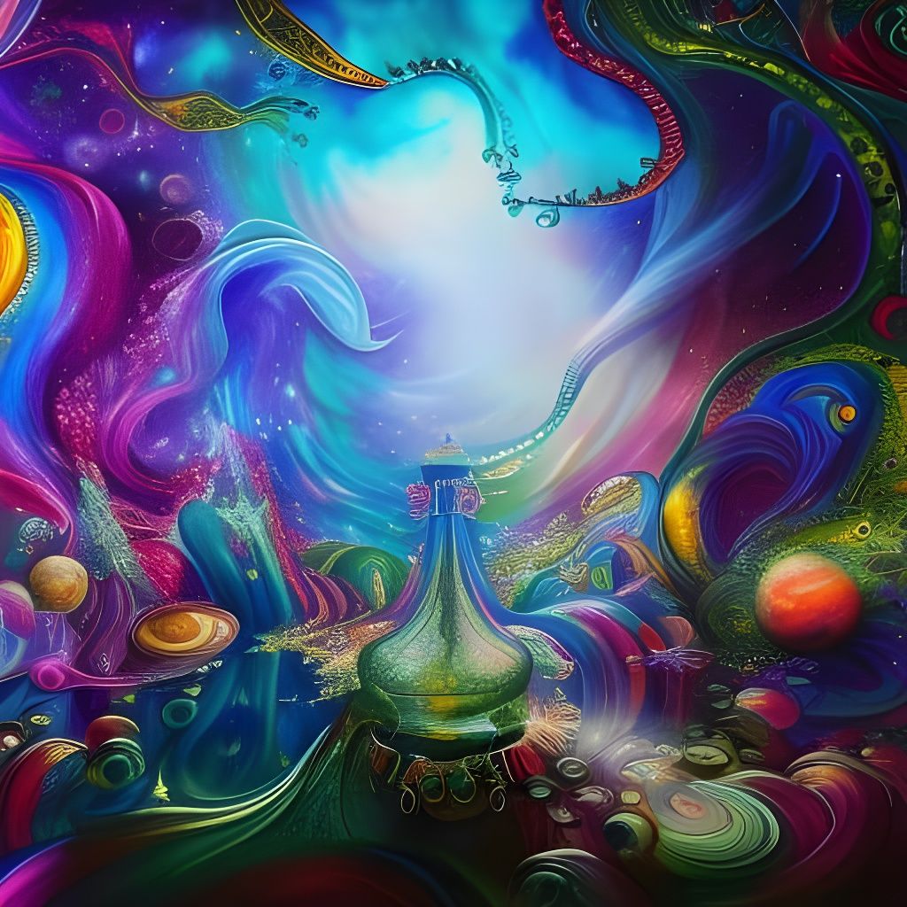 Cosmic Crystal Mansion: Fantasy in Gouache Painting Style