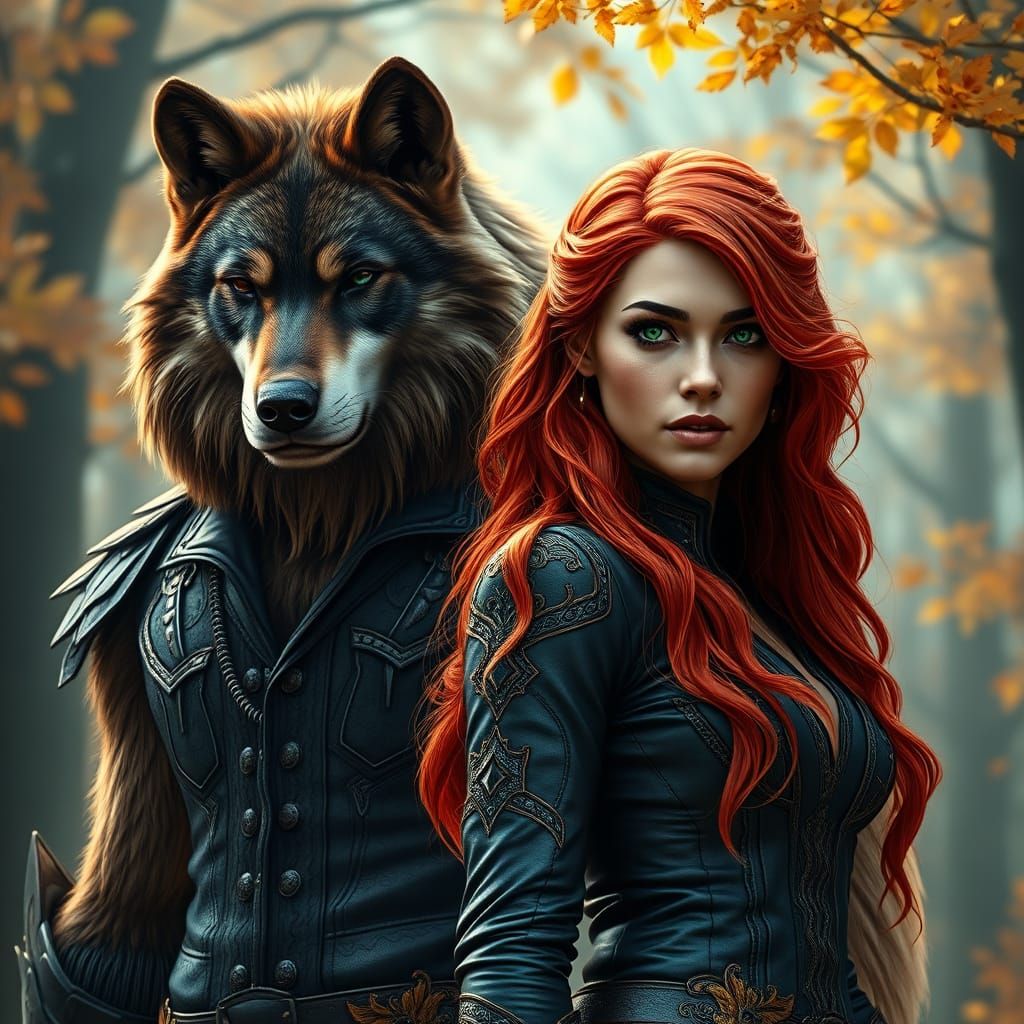 Majestic Woman Stands Beside Handsome Werewolf Partner in Pr...