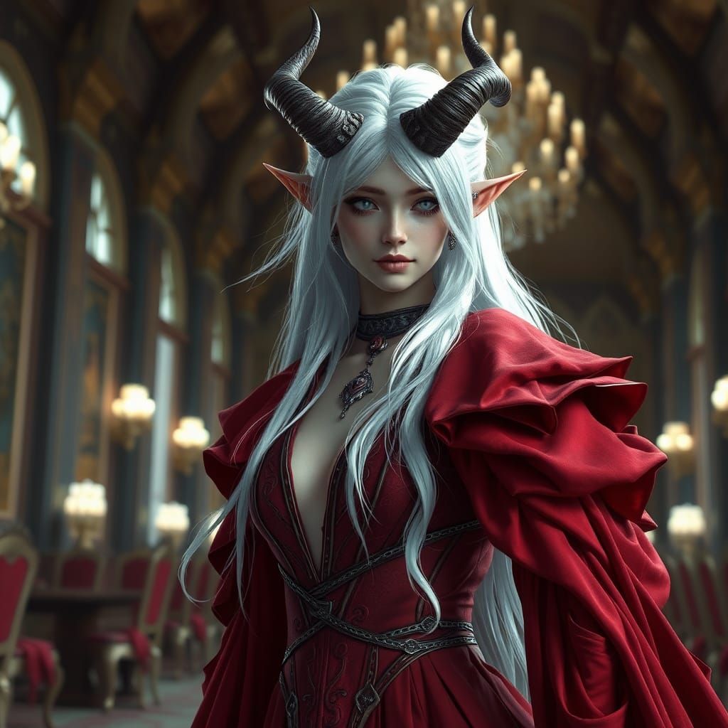 Elegant Elf in Ballroom: Fantasy Concept Art