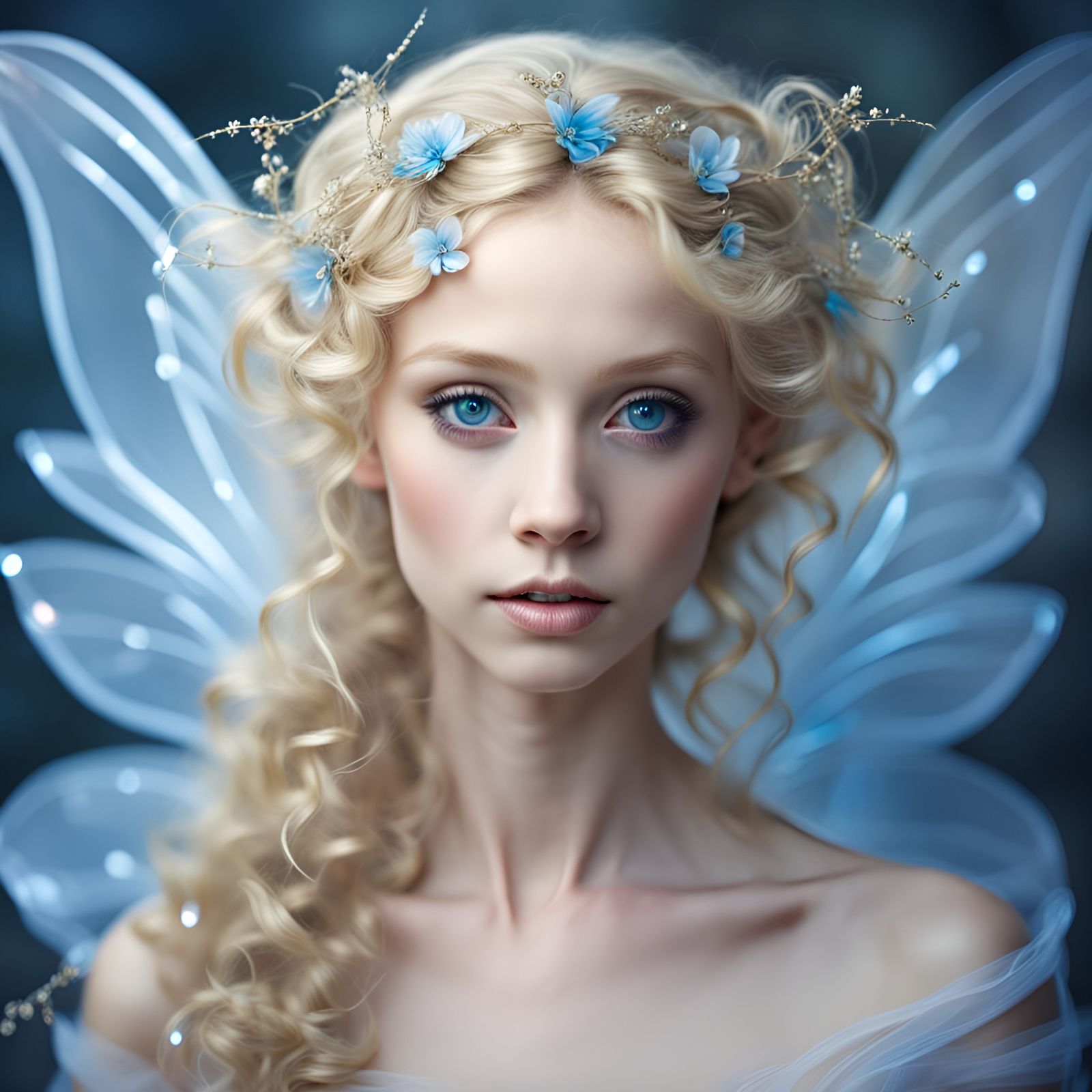Ethereal Fairy Princess Portrait with Translucent Wings
