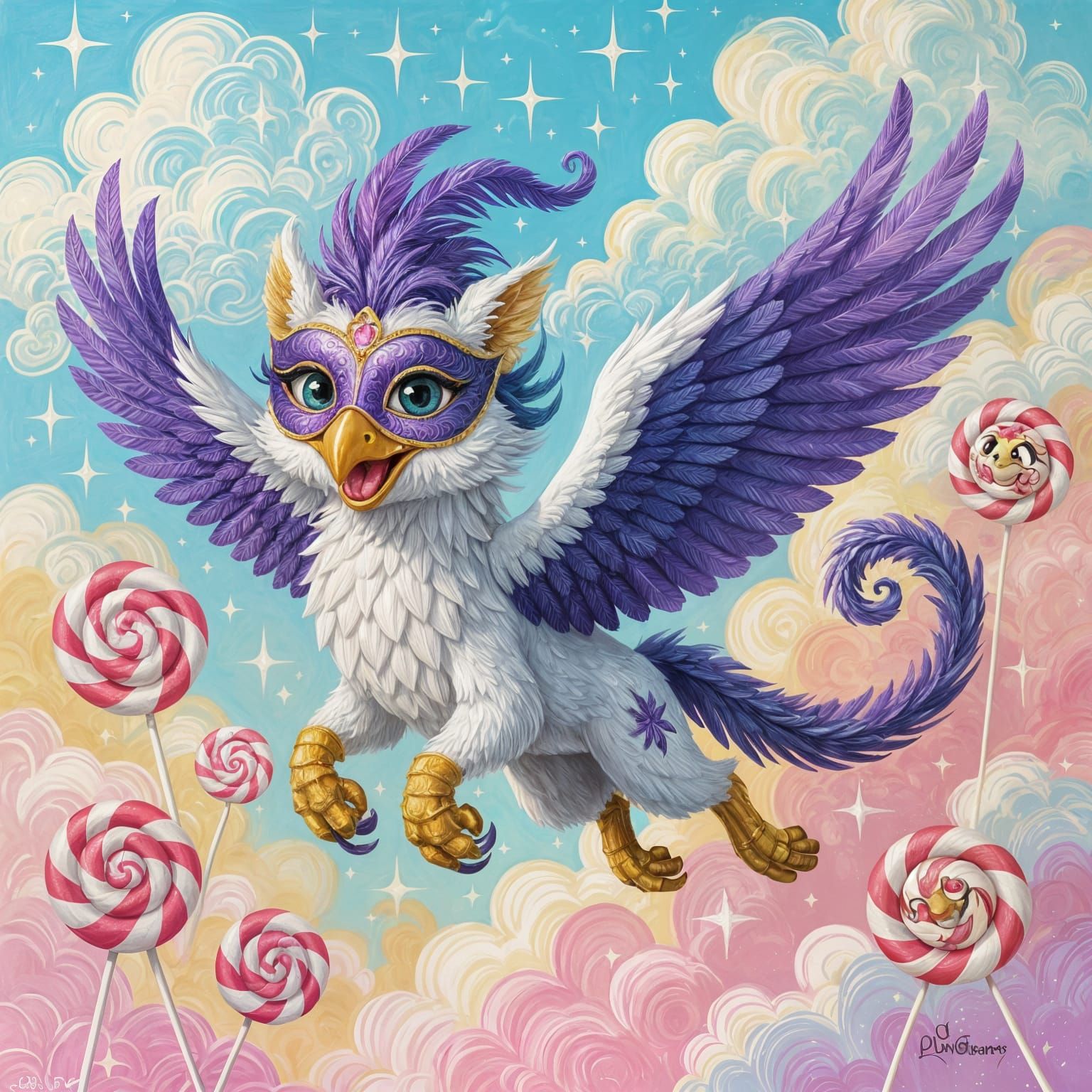 Whimsical Gryphon Soaring Through Candy Dreamscape