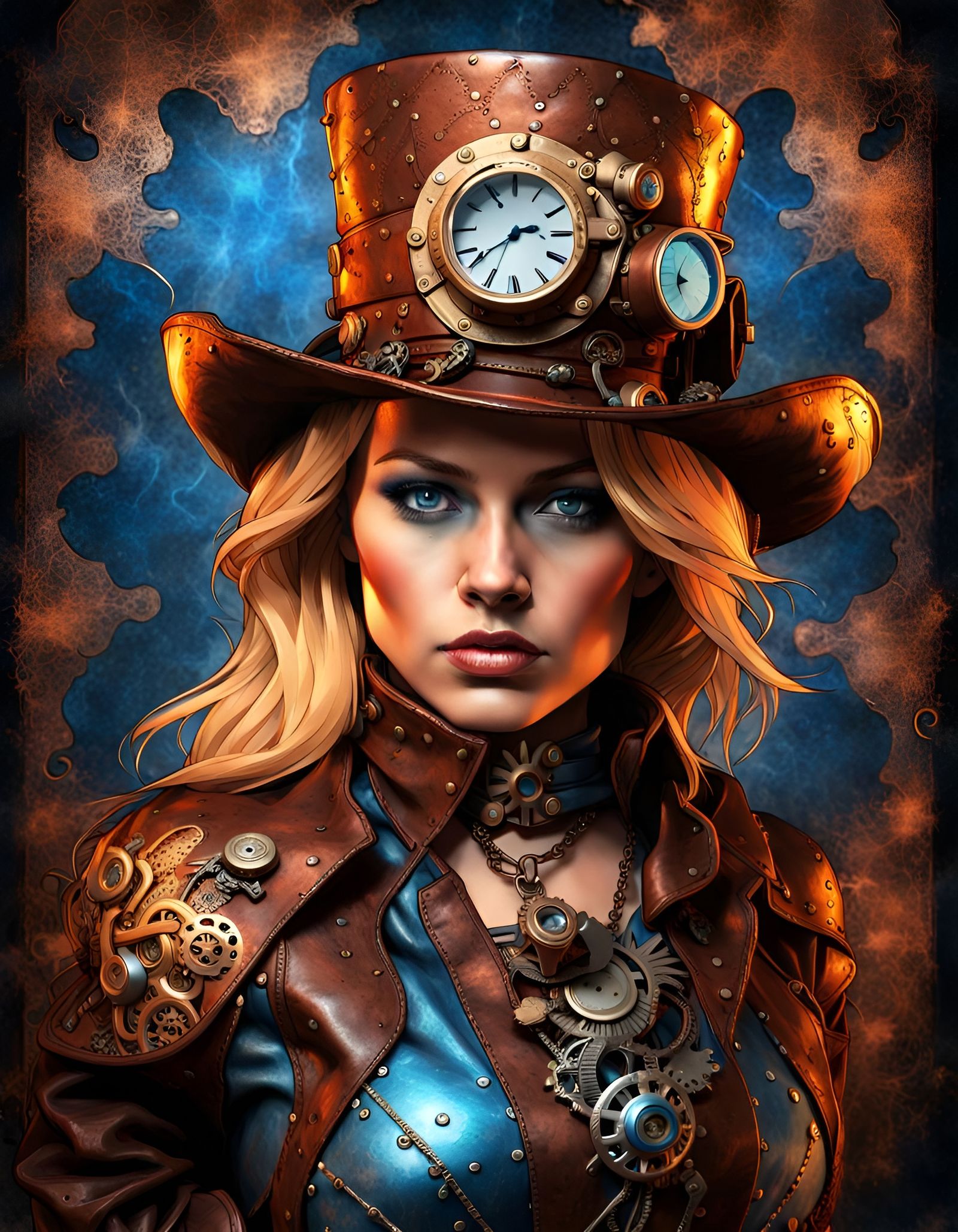 Steampunk Cowboy Girl in Retro Photo Style