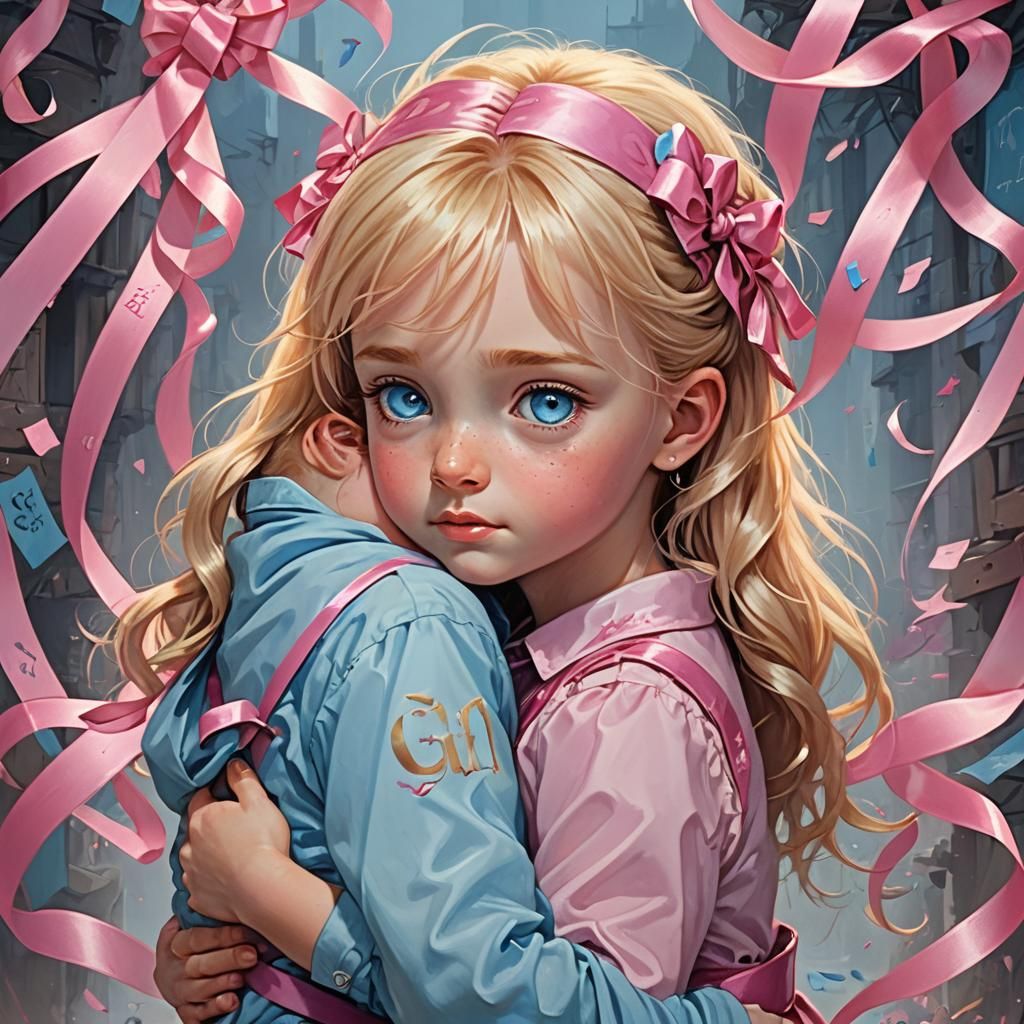 Blond Babies Hugging: Detailed Fantasy Concept Art