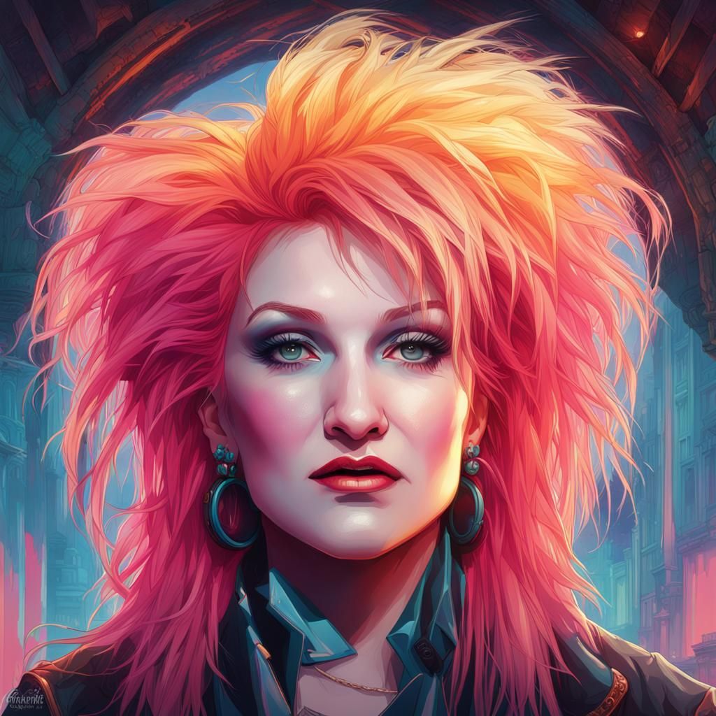 Cyndi Lauper Portrait in Art Nouveau Style