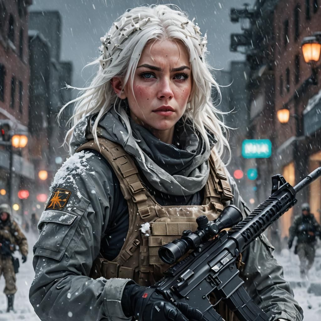 Female Soldier in Snowstorm: Digital Concept Art
