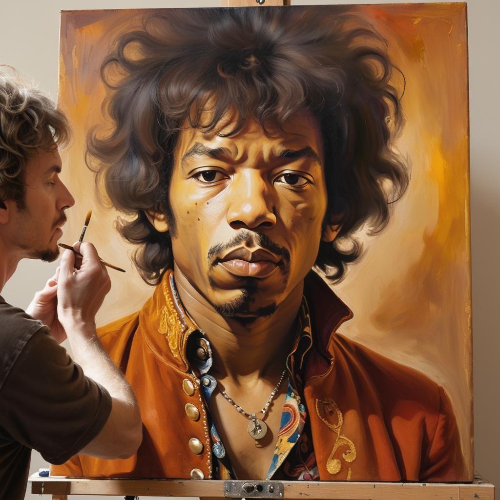 French Artist Applies Glaze to Jimi Hendrix Portrait in Stud...