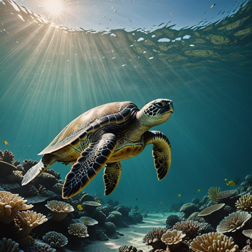Sea Turtle in Cinematic Underwater Paradise