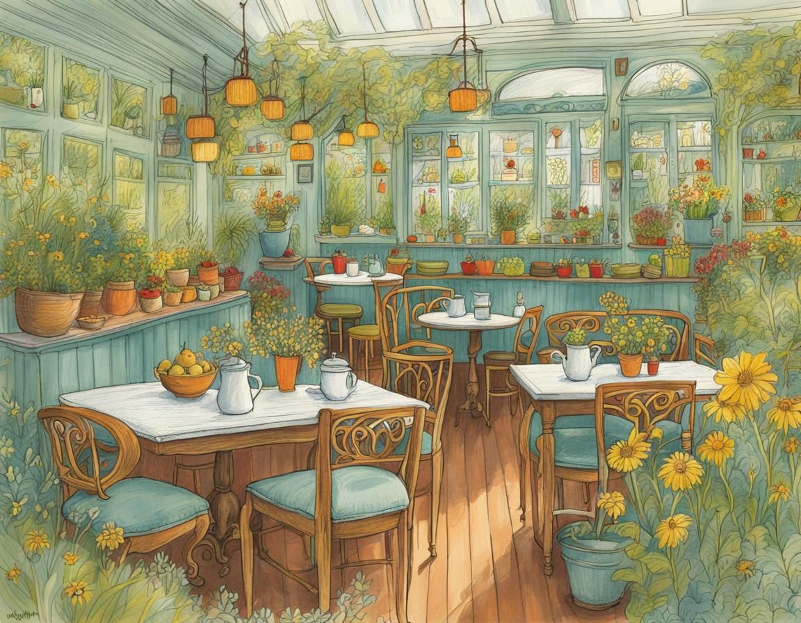 Garden Cafe in Sketchy Doodle Style