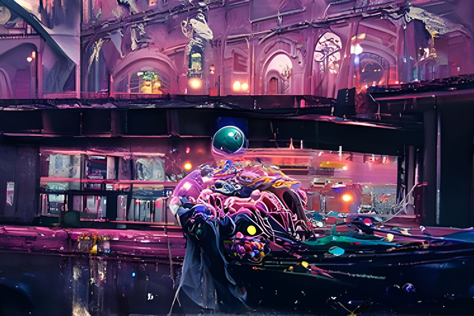 Scary Drowning Scene with Cosmic Geometric Details