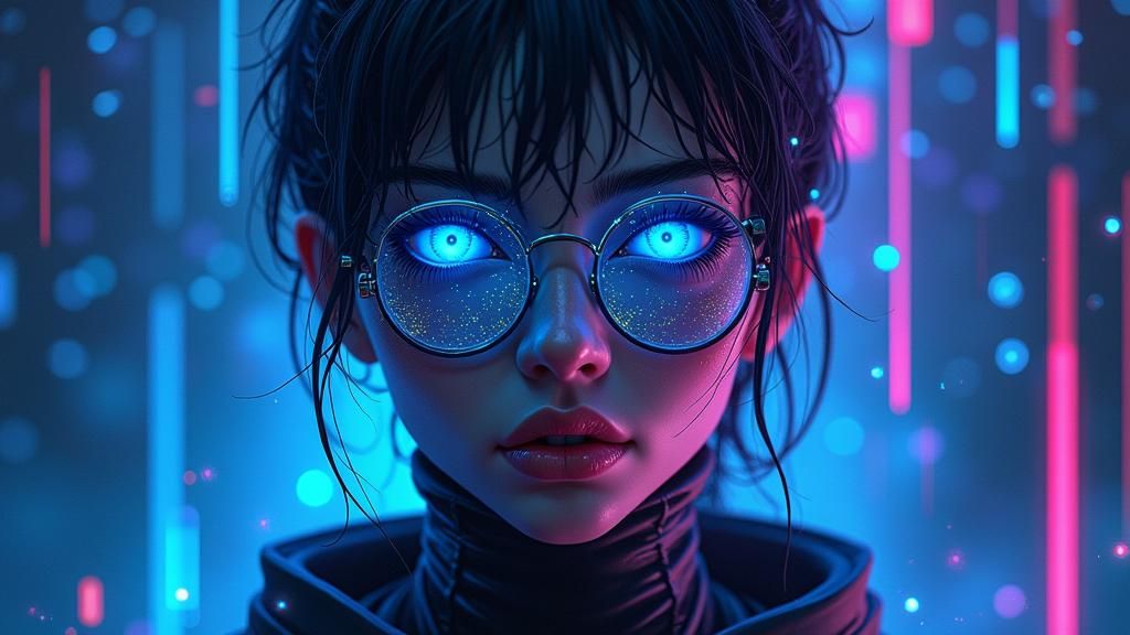 Cyberpunk Figure Emerges from Digital Abyss