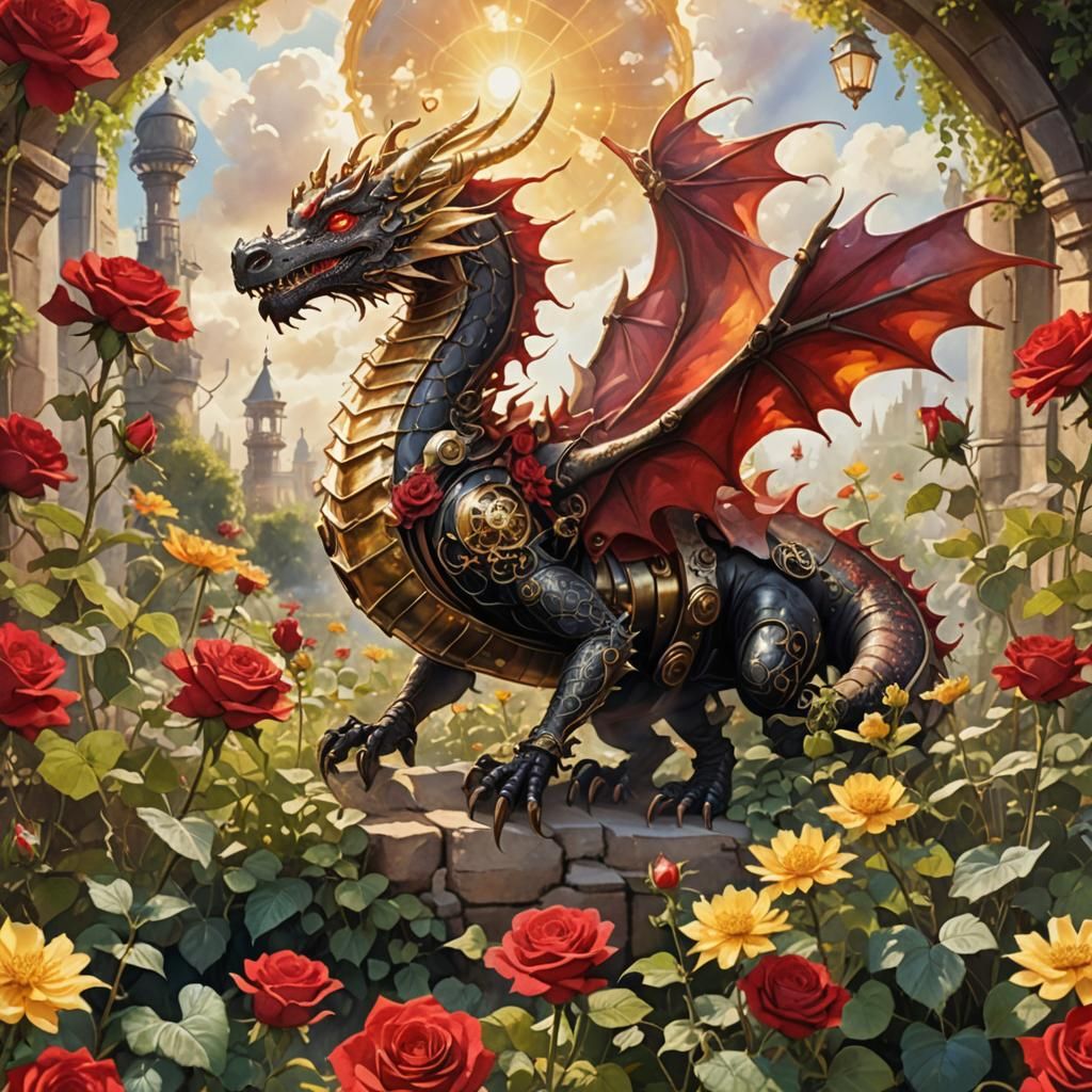 Steampunk Dragon in Secret Rose Garden