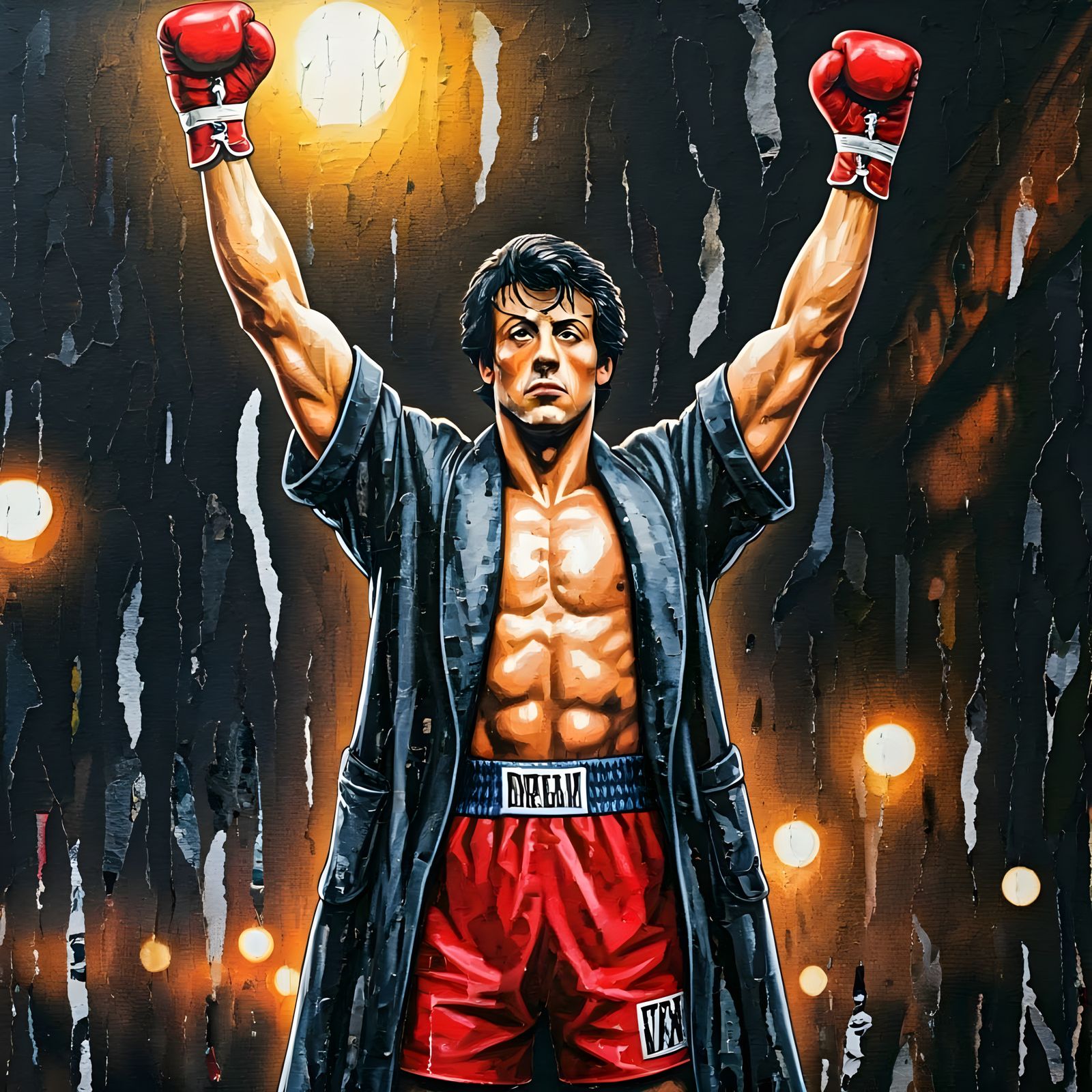 Rocky Triumphant in Urban Landscape Collage