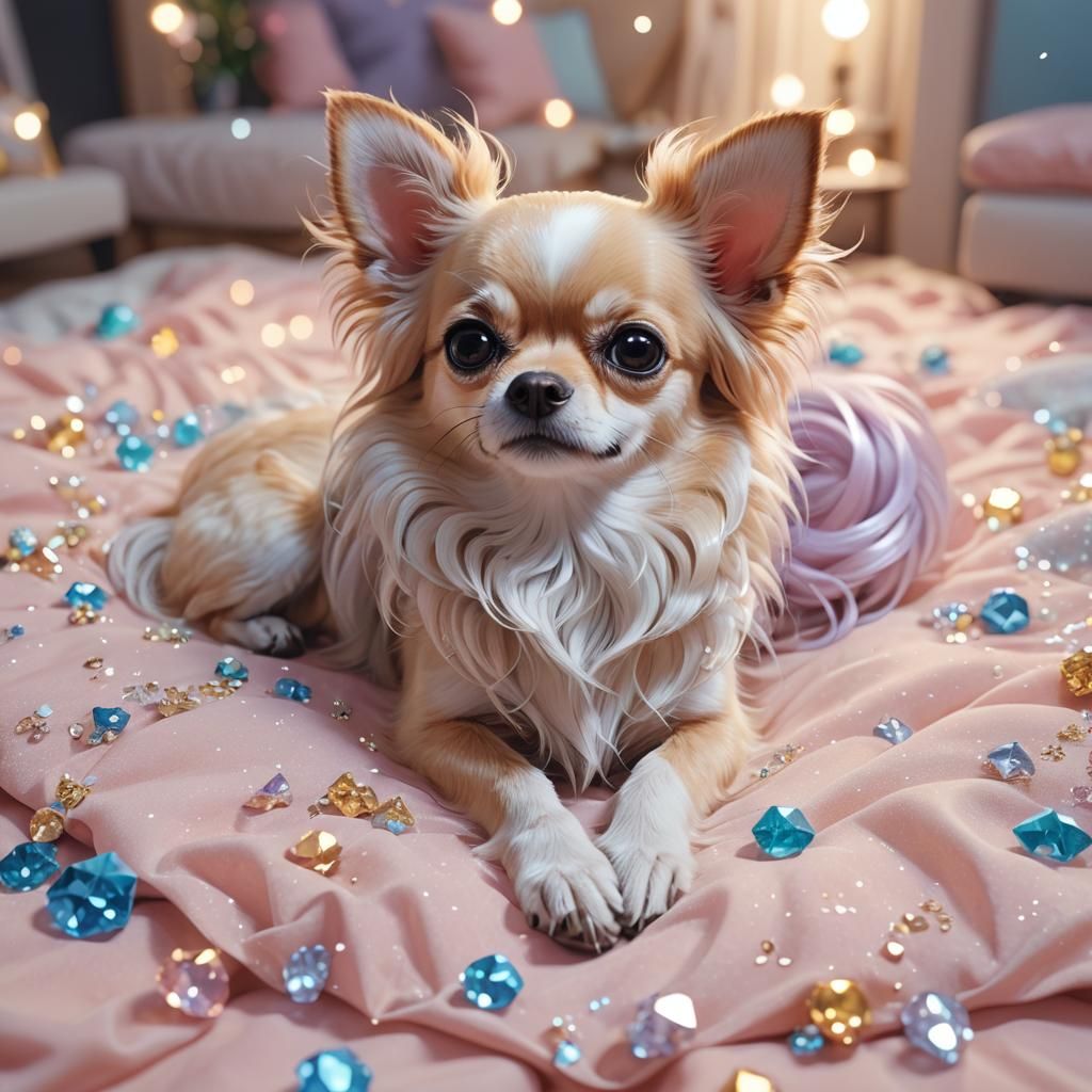 Sweet Chihuahua on Bed: 3D Anime Art
