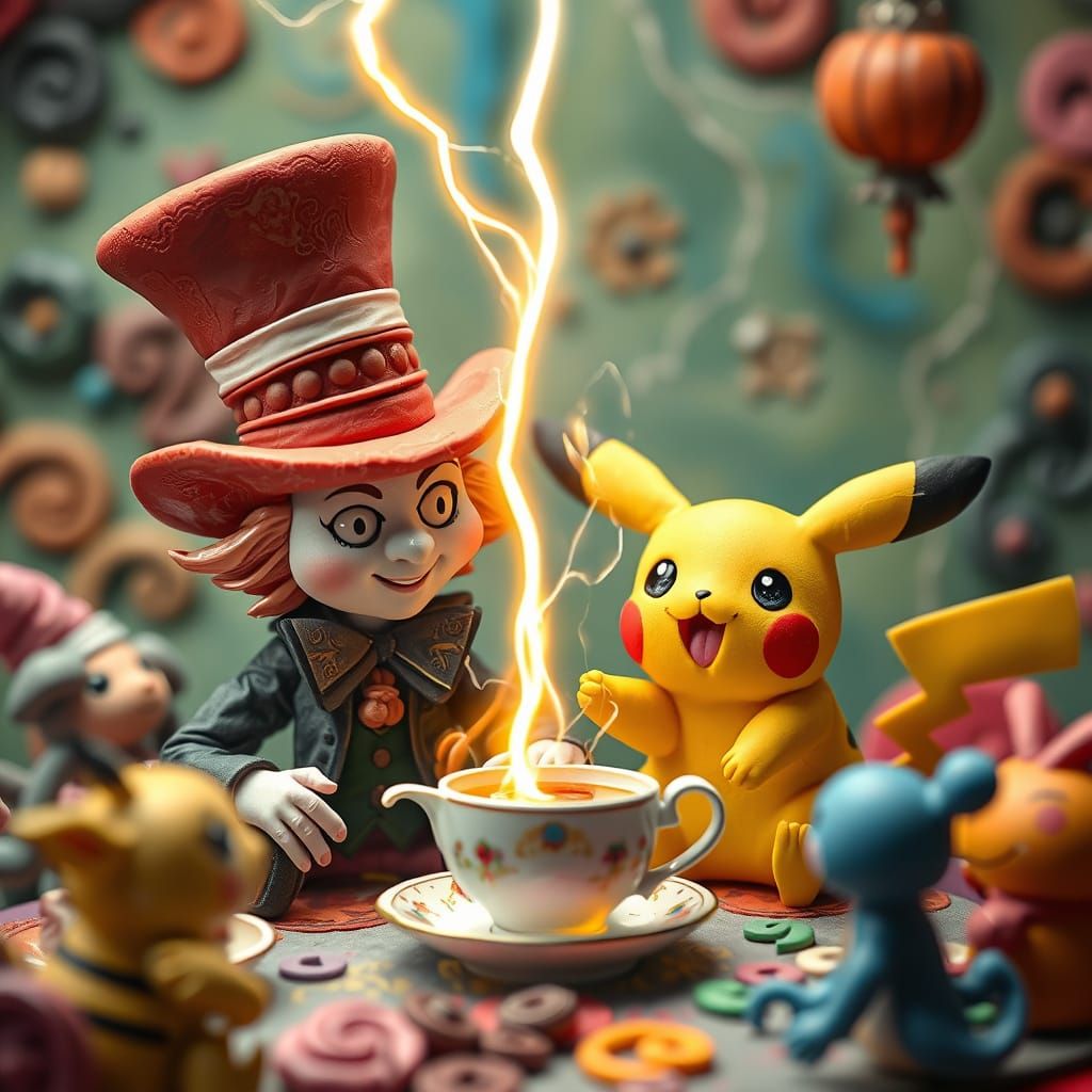 Playdough Mad Hatter and Pikachu Tea Party